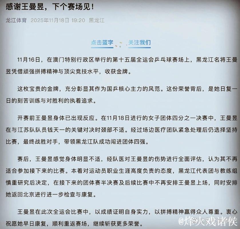 王曼昱因伤缺席全运会乒乓球后续赛事 王曼昱因伤缺席全运会乒乓球后续赛事